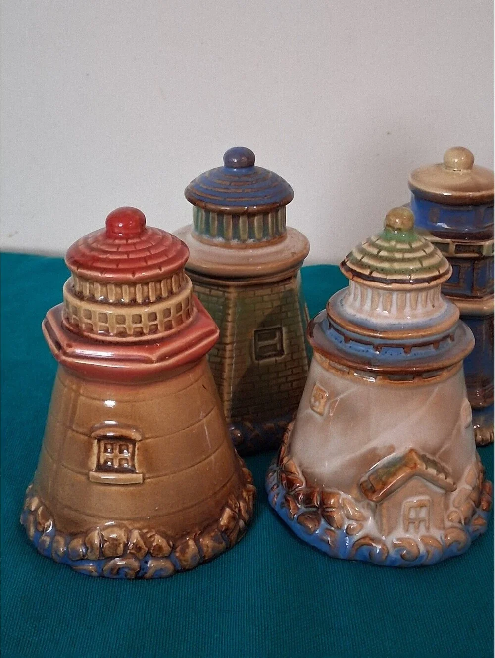 Set of 4 Ceramic garden ridge Lighthouse Decorative Coastal Home Accents